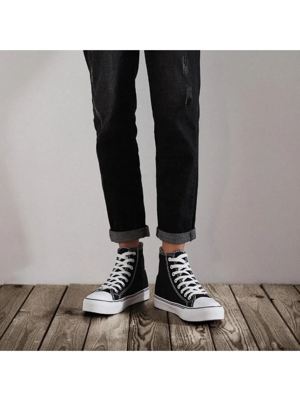 Stylish High Top Canvas Sneakers for Men - Lace Up Casual Walking Shoes